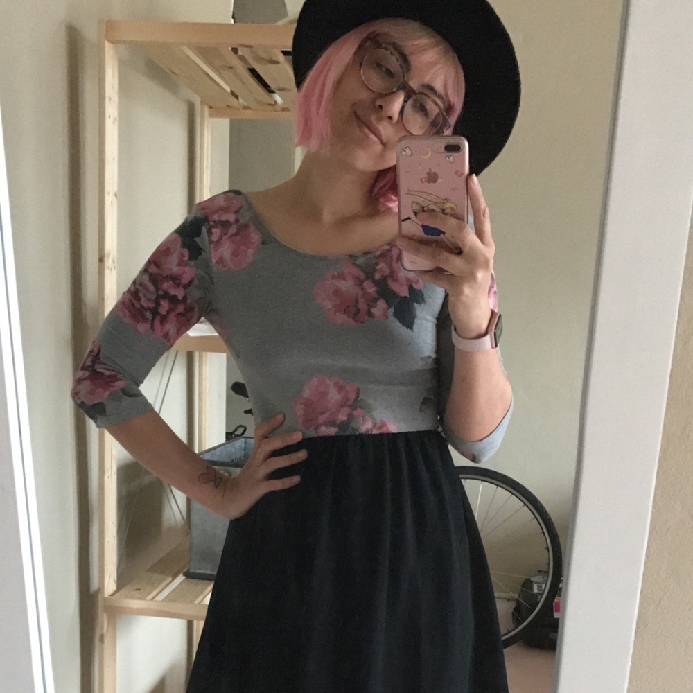 Divided by H&M gray/black/pink floral print dress